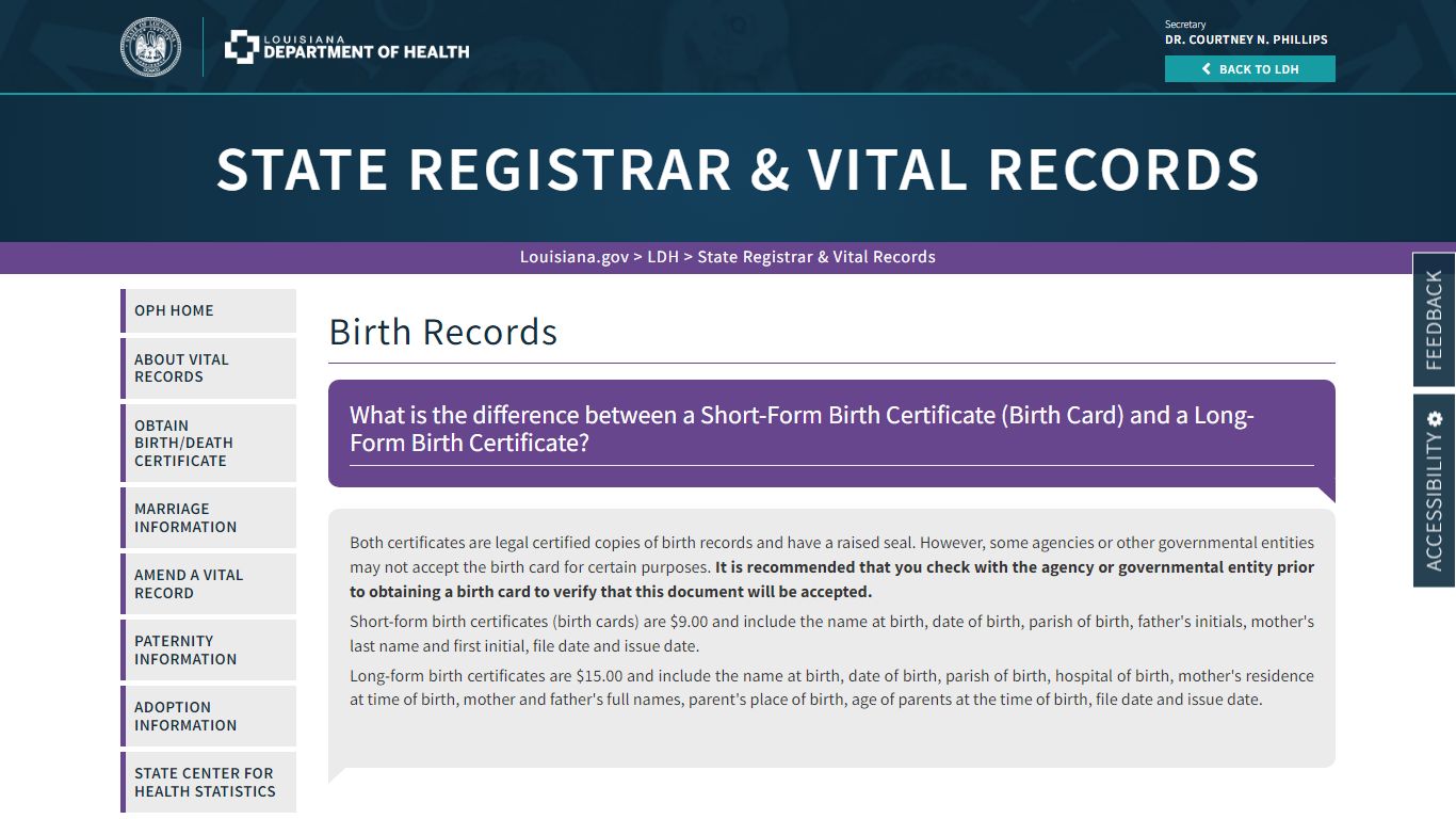 Birth Records | La Dept. of Health